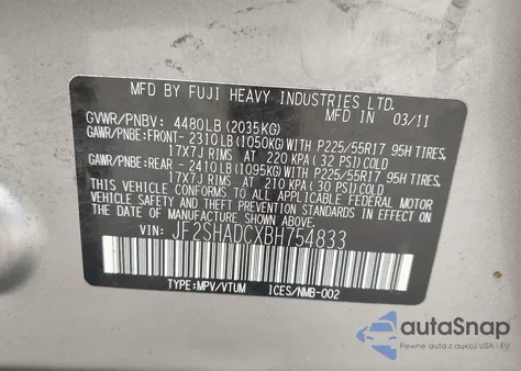 2011 Subaru Forester 2.5X Premium z USA, uszkodzony, nr VIN JF2SHADCXBH754833